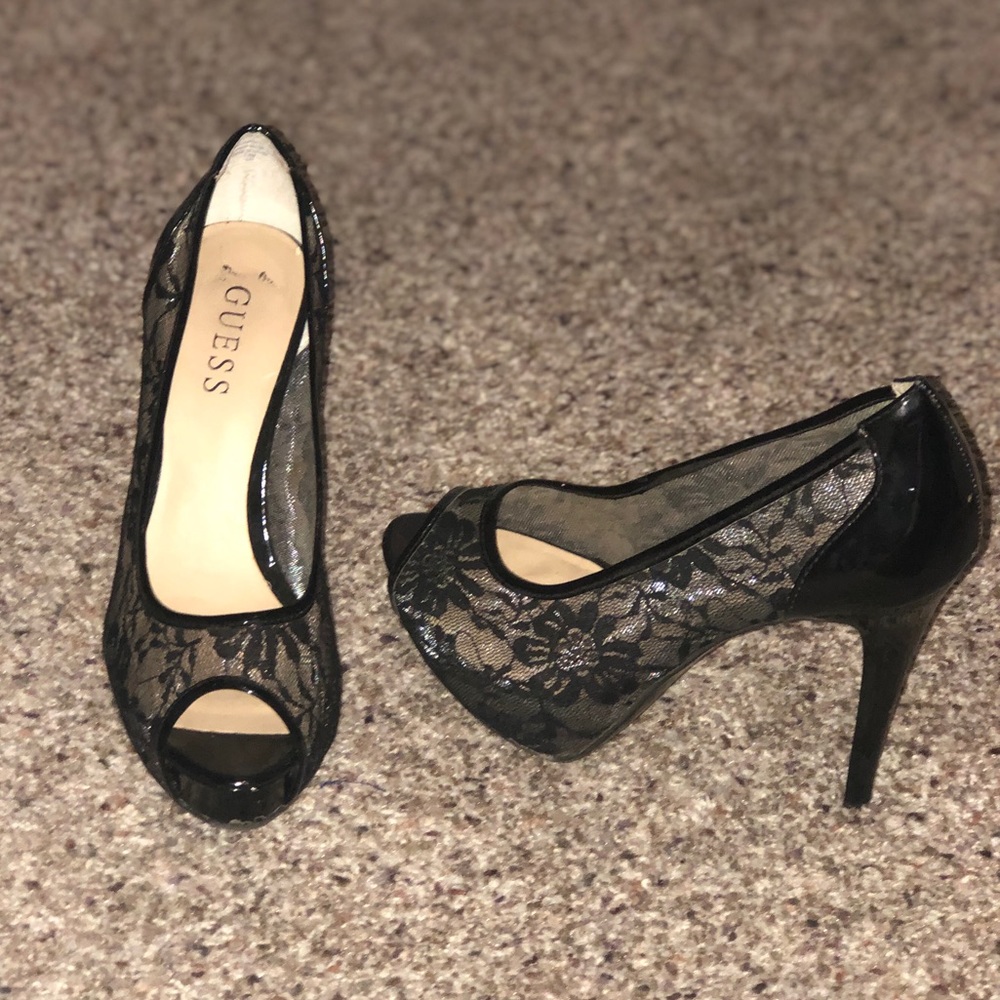 Guess, black lace heels, 7.5